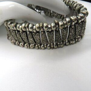 Egyptian Style Bracelet Antiqued Silver Tone Intricate Patterns Chain Extension